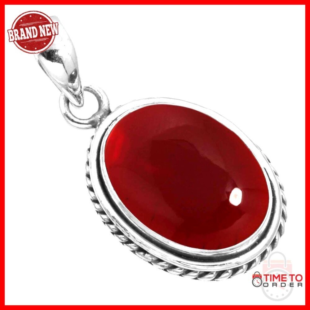 Handmade Sterling Silver Garnet Pendant Necklace 925 Genuine Gemstone